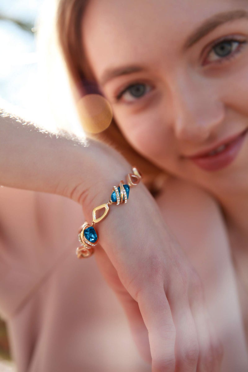 Leafael Wish Stone Link Charm Bracelet with Zircon Blue Birthstone Crystal for December, Rose Gold Plated, 7"+2" - Image 2